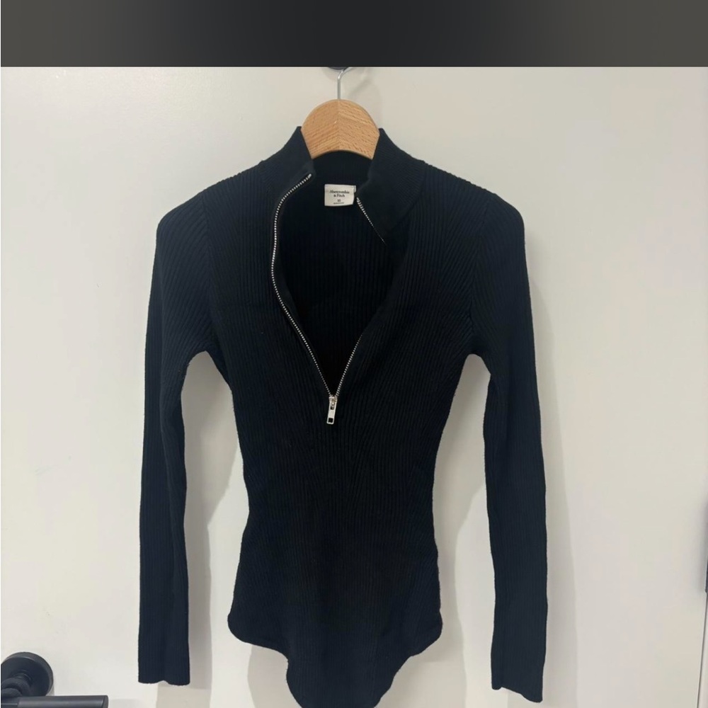 Abercrombie Black Zip-Up mock neck bodysuit